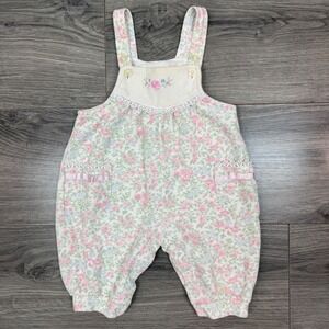 Vintage Baby Headquarters Floral Romper 6‑9M Pink Rose Lace Trim Cottagecore